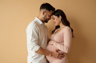 pregnant couple in intimate moment with loving embrace