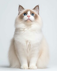 Portrait of a Ragdoll Cat with Striking Blue Eyes and Soft Fluffy Coat, Perfect for Cat Lovers and Feline Enthusiasts


