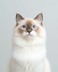 Obraz premium Portrait of a Ragdoll Cat with Striking Blue Eyes and Soft Fluffy Coat, Perfect for Cat Lovers and Feline Enthusiasts
