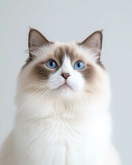 Portrait of a Ragdoll Cat with Striking Blue Eyes and Soft Fluffy Coat, Perfect for Cat Lovers and Feline Enthusiasts

