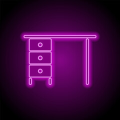 Table simple icon vector. Flat design. Purple neon on black background