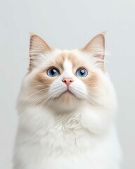 Portrait of a Ragdoll Cat with Striking Blue Eyes and Soft Fluffy Coat, Perfect for Cat Lovers and Feline Enthusiasts

