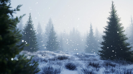 Fototapeta premium Serene Winter Landscape with Snowfall and Evergreen Trees
