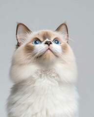 Portrait of a Ragdoll Cat with Striking Blue Eyes and Soft Fluffy Coat, Perfect for Cat Lovers and Feline Enthusiasts


