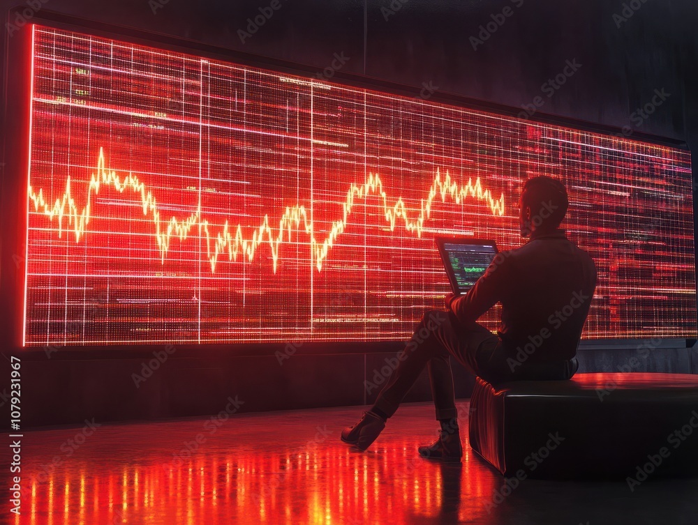 Poster trader checking stock market graph data on screen