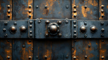 Fototapeta premium Rusty Metal Texture Background - Steel Panels With Rivets