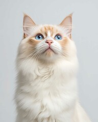 Portrait of a Ragdoll Cat with Striking Blue Eyes and Soft Fluffy Coat, Perfect for Cat Lovers and Feline Enthusiasts

