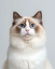 Portrait of a Ragdoll Cat with Striking Blue Eyes and Soft Fluffy Coat, Perfect for Cat Lovers and Feline Enthusiasts

