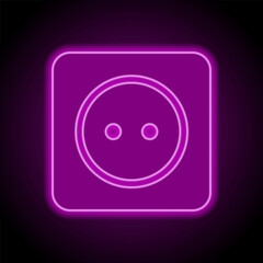 Power socket simple icon vector. Flat design. Purple neon on black background