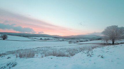 Tranquil Winter Sunset Over Snow-Covered Fields