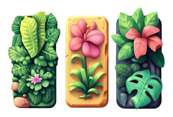 Vibrant Floral and Leaf Illustrations on Transparent Background