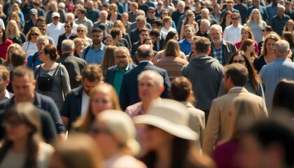 Crowd of people walking a city street in their daily commute