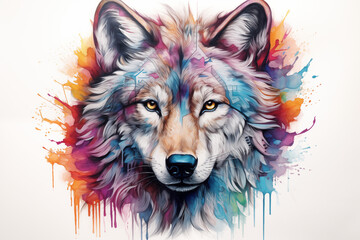 Colors wolf tattoo on white background. Wolf tattoo. Tattoo ideas. For tattoo artists. Tattoo parlor. Love tattoo. Colors ink. My tattoo. Colorful tattoo.