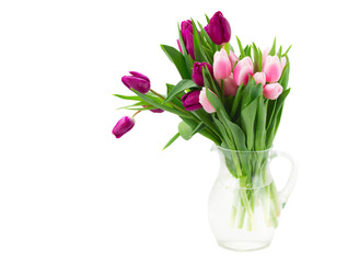 pink   and violet tulips bouquet