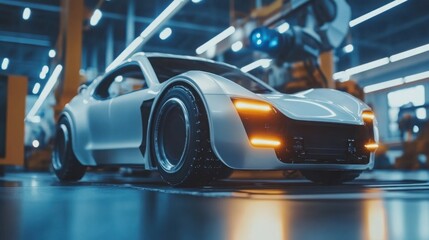 Obraz premium AI in precision welding, robots in industrial settings for automotive and aerospace