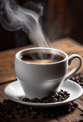 Fototapeta premium close steaming coffee cup showcasing rich aroma inviting warmth watery reflex surface, beverage, mug, liquid, colors, texture, design, caffeine, morning