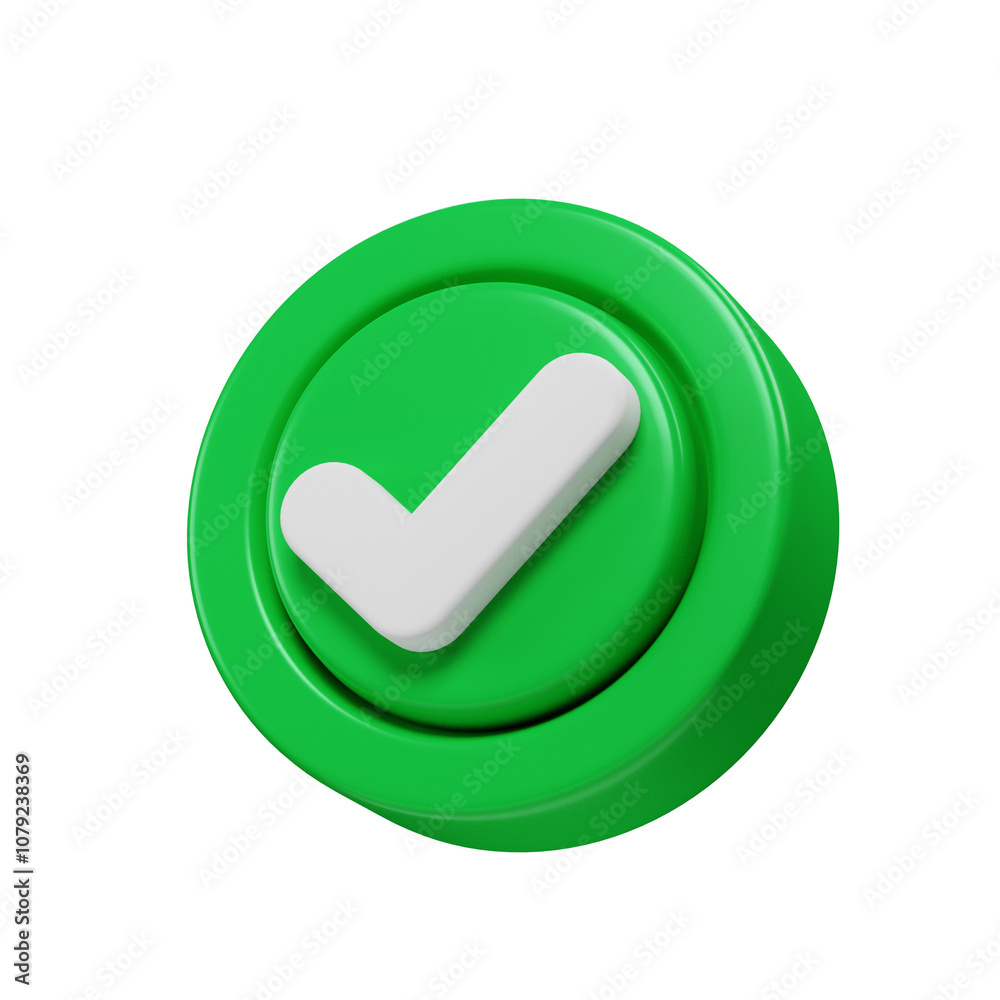 Poster round 3d green tick yes check mark button icon illustration isolated transparent