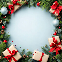 Concept photo of Happy New Year 2025 with Top View of Christmas Ornaments, Space for Text