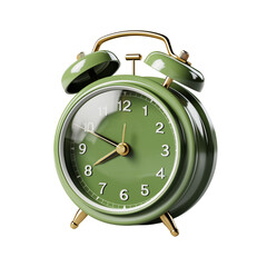 Green Alarm Clock Isolated On Transparent Background	