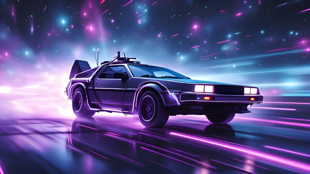 flying space synth wave digital art