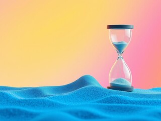 Hourglass with rainbow-colored sand flowing inside on white background, rainbow, flowing