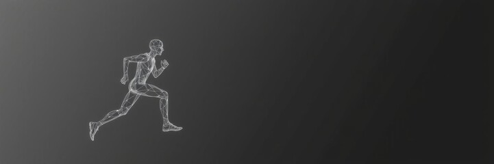 Low poly wireframe athlete composed of triangles, running in a modern, futuristic polygonal style concept Athletic mesh design in a polygonal wireframe, running, polygonal