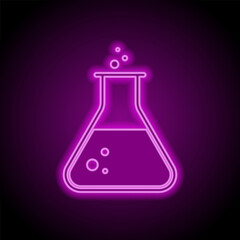 Flask simple icon vector. Flat design. Purple neon on black background