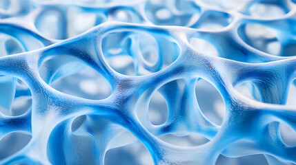 Abstract 3d rendering of a blue organic cell structure with interconnected circular shapes, highlighting intricate patterns and textures. Organic. Illustration