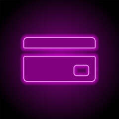 Credit card simple vector icon. Flat design. Purple neon on black background