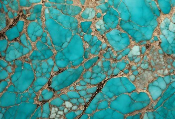 Generative Ai illustration of turquoise marble . Turquoise marble texture background with cracked gold details.