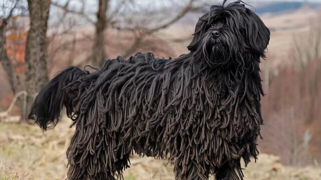 Majestic puli dog in natural outdoor setting AI