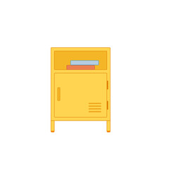 Metal yellow cabinet for modern interior design. Wardrobe for locker rooms, gym, storage cells. Vector illustration