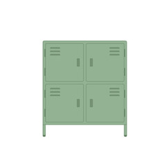 Metal green locker for modern interior design. Wardrobe for locker rooms, gym, storage cells. Vector illustration