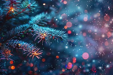 Green and red Christmas background with sparkling lights and decorations