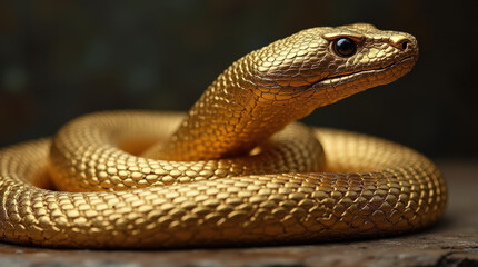 Golden Snake Surrounded by Wealth - Luxury, Prosperity, and Abundance Symbolized by a Fierce Serpent and Gold Coins