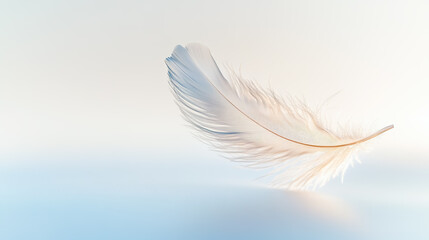Fototapeta premium A close-up, photorealistic image of a single feather floating gracefully in mid-air.