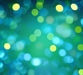 Obraz premium Green bokeh background with blue bokeh effect defocused lights on dark background.generative ai