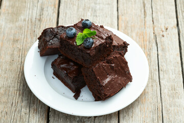 Homemade chocolate brownie photography . Top view
