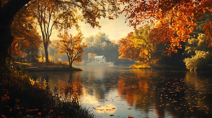 Fototapeta premium Autumn forest scene in digital art style with lifelike realism picture