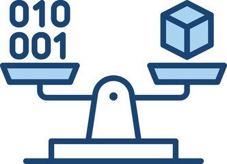 Load Balancing Icon . Balanced Scale with Data Blocks. Blue Vector Outline style.