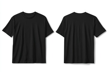 Black T-shirt front and back view for mockup or branding purposes. AI generated image