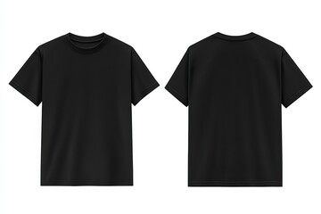Black T-shirt front and back view for mockup or branding purposes. AI generated image