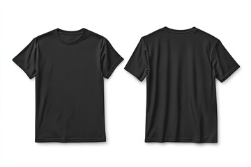 Black T-shirt front and back view for mockup or branding purposes. AI generated image