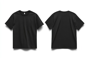 Black T-shirt front and back view for mockup or branding purposes. AI generated image
