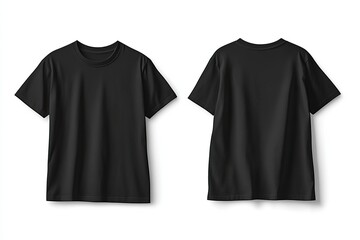 Black T-shirt front and back view for mockup or branding purposes. AI generated image