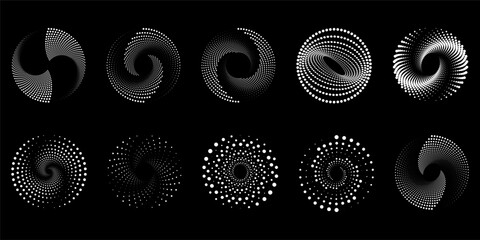 Modern abstract background. Halftone dots in circle form. Round logo. Vector dotted frame. Design element or icon.