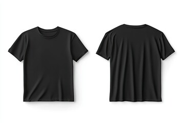 Black T-shirt front and back view for mockup or branding purposes. AI generated image
