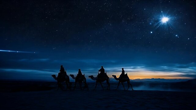 The three wise men from the East bring gold, incense and myrrh for the baby Jesus.