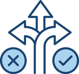 Intelligent Routing Icon . Pathway Arrows with Decision Points. Blue Vector Outline style.