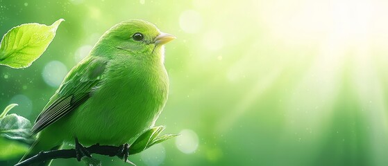 Obraz premium A green bird sitting on top of a tree branch